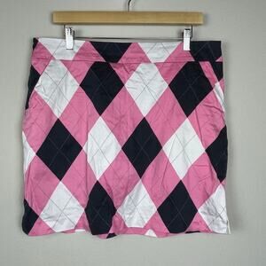 Loudmouth Ladies Golf Skort Size 14 – Pink Black White Argyle, Pockets, Side Zip